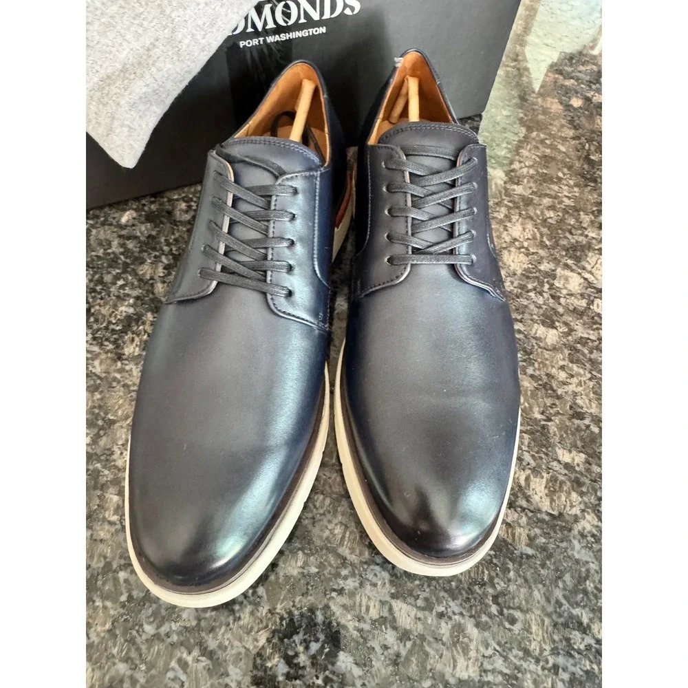 Allen Edmonds Carson‎ Navy Leather Derby Shoes 11.5 D 7258 Mens Plain Toe Oxford